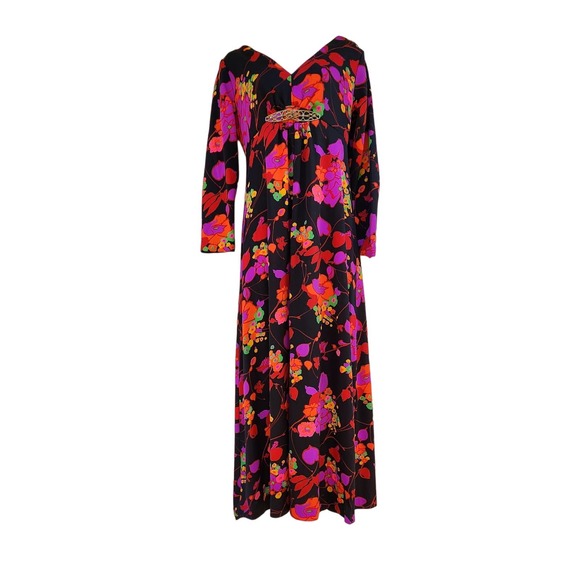 Vintage Floral Print Knit Maxi Dress S - Picture 2 of 4